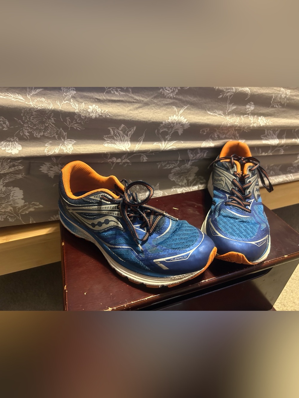 Saucony Kid's Ride 9 Sneaker, Blue/Orange, 4.5 M Big Kid US